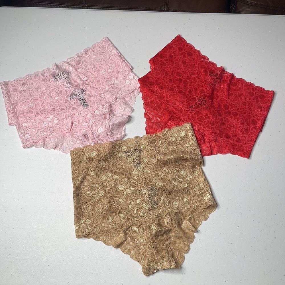 Quince Stretch Lace Cheeky Brief Underwear 6 Pack Clay Pale Pink Ruby Sz M NWOT